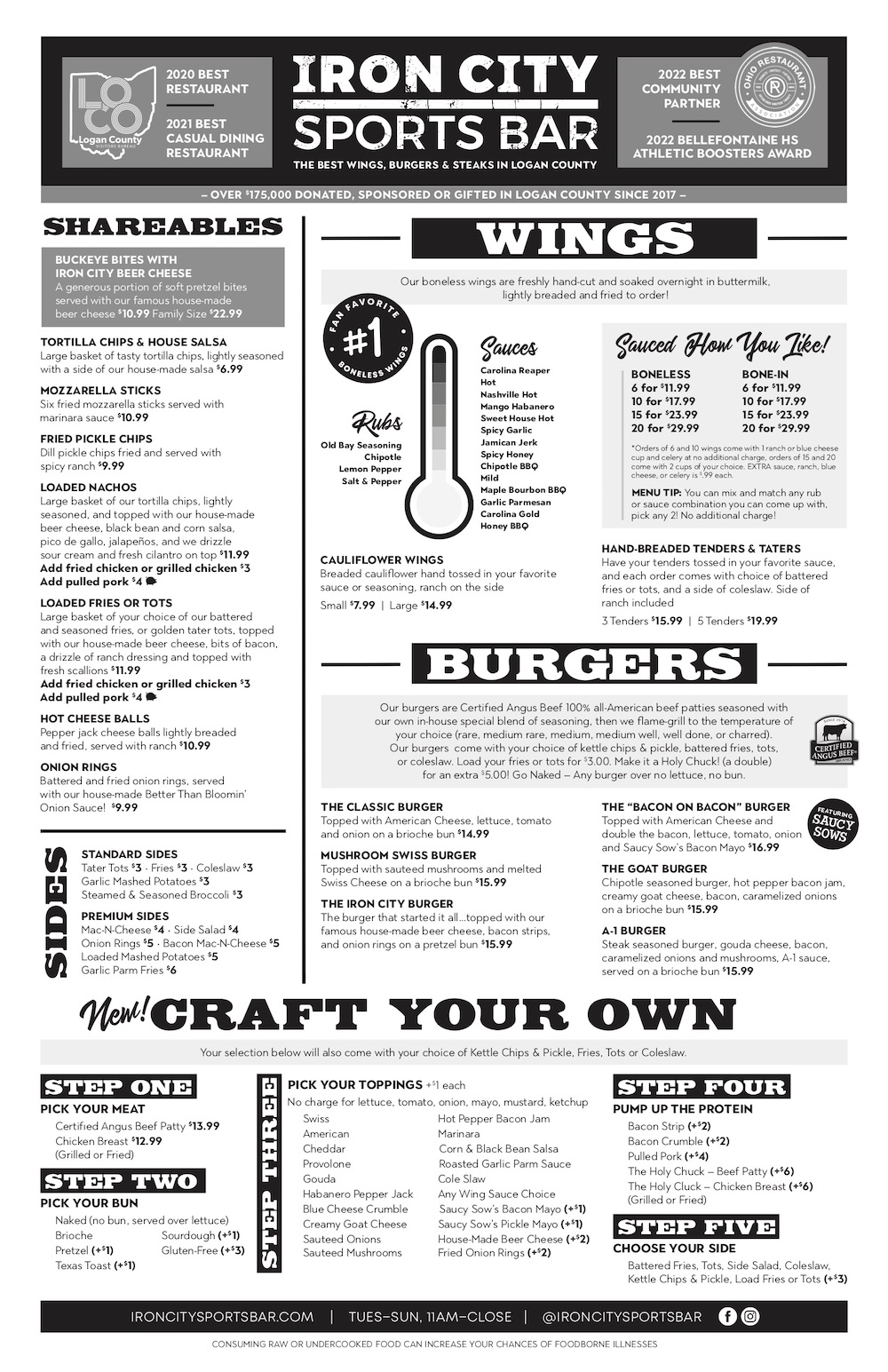 Menu Iron City Sports Bar